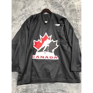 Bauer Team Canada Hockey Jersey Mens XL Black V-Neck Long‎ Sleeve Graphic